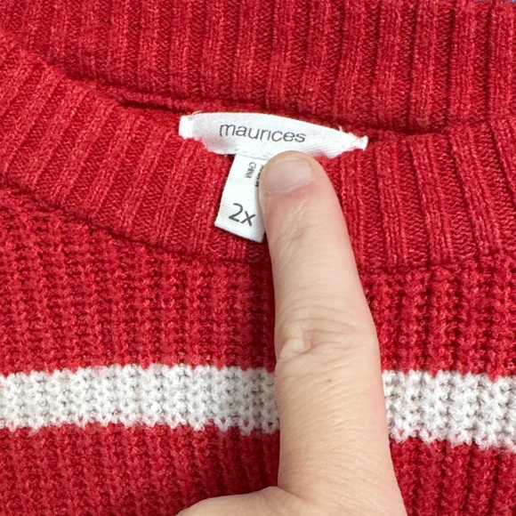 Maurices Red and White Striped Crew Neck Sweater - Picture 4 of 7